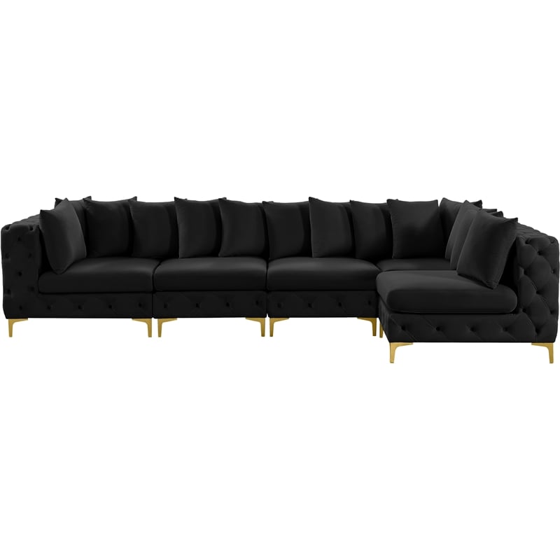 Pemberly Row Black Velvet Modular Sectional with Gold & Chrome Legs