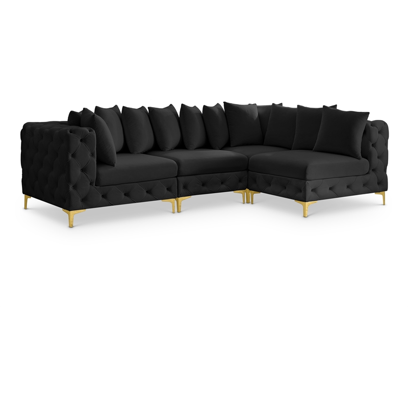 Pemberly Row Black Velvet Modular Sectional with Gold & Chrome Legs