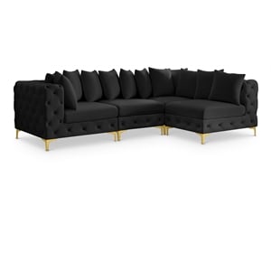 Pemberly Row Black Velvet Modular Sectional with Gold & Chrome Legs
