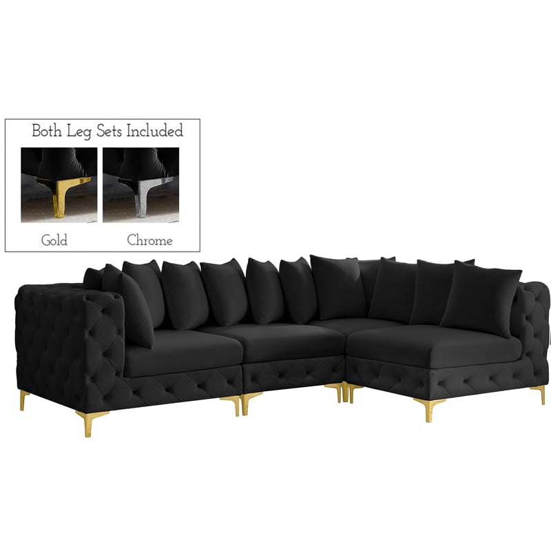 Pemberly Row Black Velvet Modular Sectional with Gold & Chrome Legs