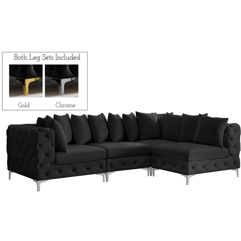 Pemberly Row Black Velvet Modular Sectional with Gold & Chrome Legs