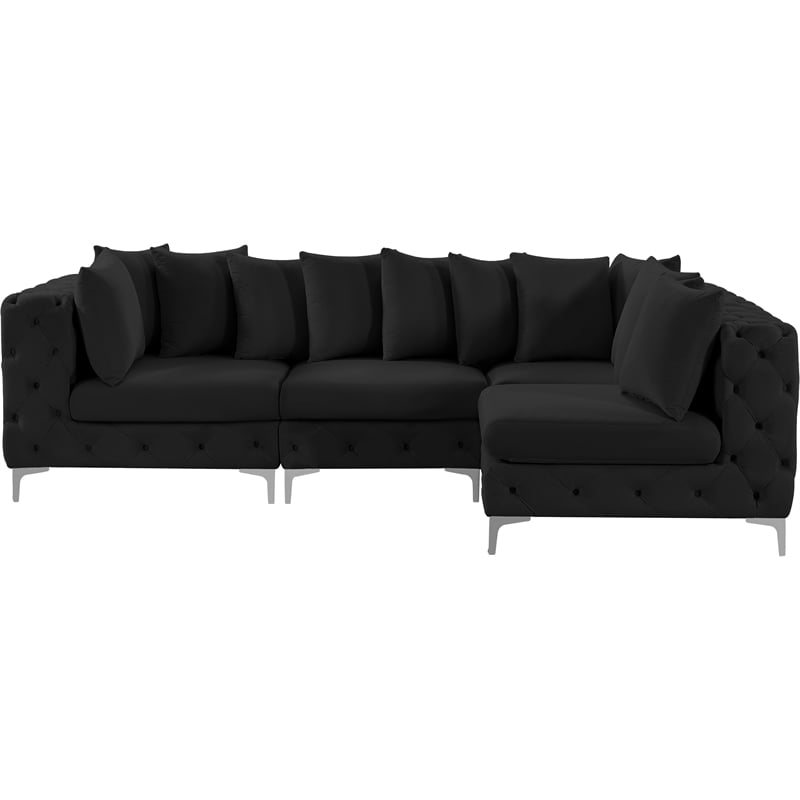Pemberly Row Black Velvet Modular Sectional with Gold & Chrome Legs
