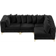 Pemberly Row Black Velvet Modular Sectional with Gold & Chrome Legs