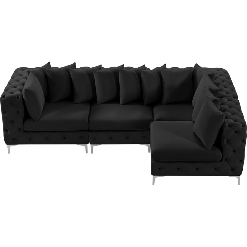 Pemberly Row Black Velvet Modular Sectional with Gold & Chrome Legs