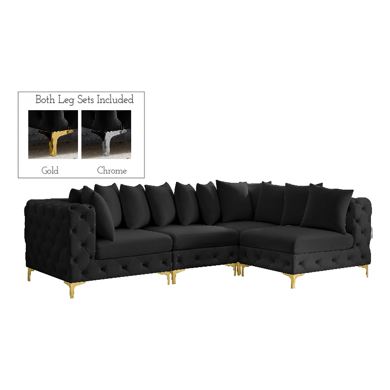 Pemberly Row Black Velvet Modular Sectional with Gold & Chrome Legs