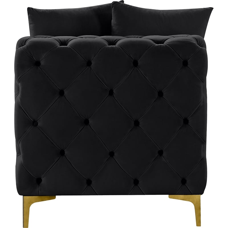 Pemberly Row Black Velvet Armless Chair with Gold & Chrome Legs