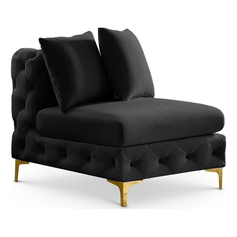 Pemberly Row Black Velvet Armless Chair with Gold & Chrome Legs