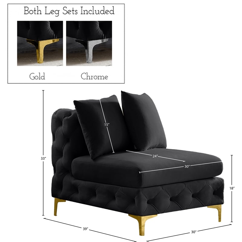 Pemberly Row Black Velvet Armless Chair with Gold & Chrome Legs