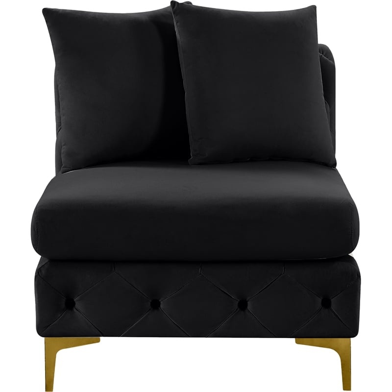 Pemberly Row Black Velvet Armless Chair with Gold & Chrome Legs