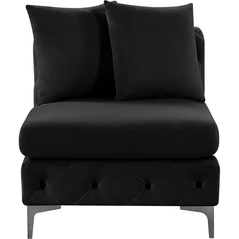 Pemberly Row Black Velvet Armless Chair with Gold & Chrome Legs