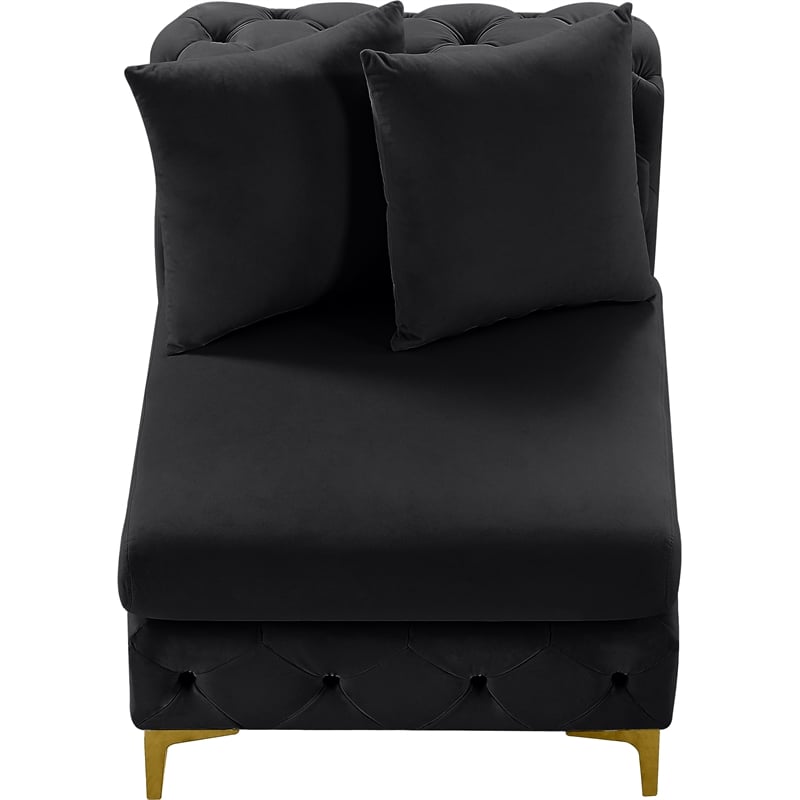 Pemberly Row Black Velvet Armless Chair with Gold & Chrome Legs