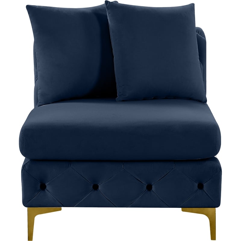 Pemberly Row Navy Velvet Armless Chair with Gold & Chrome Legs