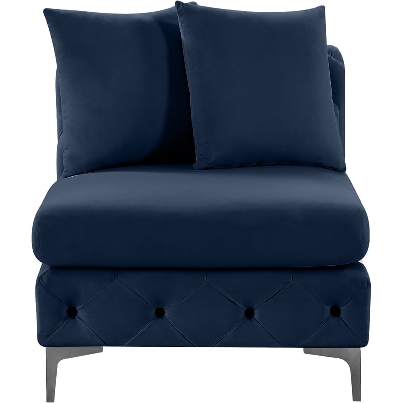 Pemberly Row Navy Velvet Armless Chair with Gold & Chrome Legs
