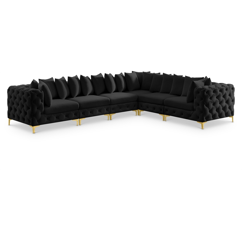 Pemberly Row Black Velvet Modular Sectional with Gold & Chrome Legs