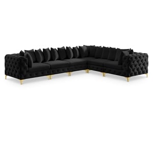 Pemberly Row Black Velvet Modular Sectional with Gold & Chrome Legs