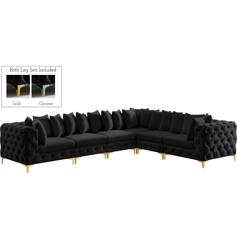 Pemberly Row Black Velvet Modular Sectional with Gold & Chrome Legs