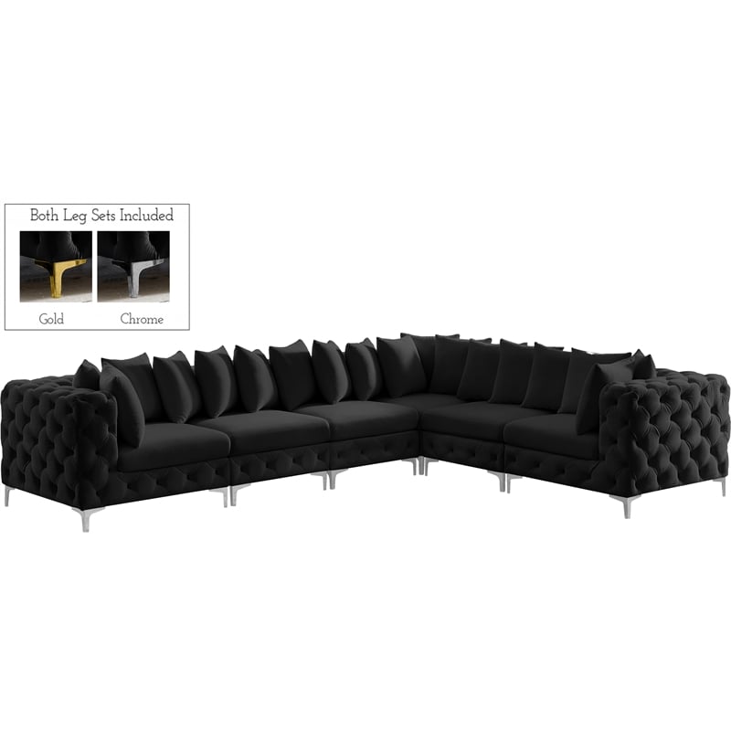 Pemberly Row Black Velvet Modular Sectional with Gold & Chrome Legs