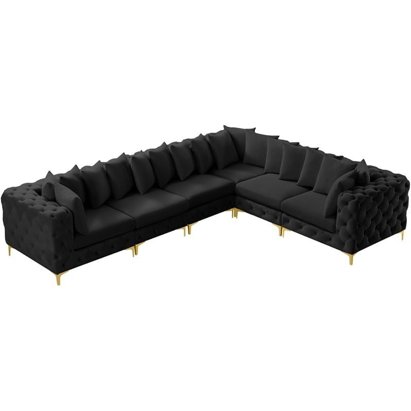 Pemberly Row Black Velvet Modular Sectional with Gold & Chrome Legs