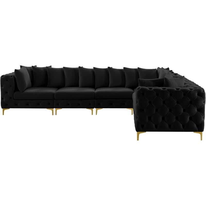 Pemberly Row Black Velvet Modular Sectional with Gold & Chrome Legs