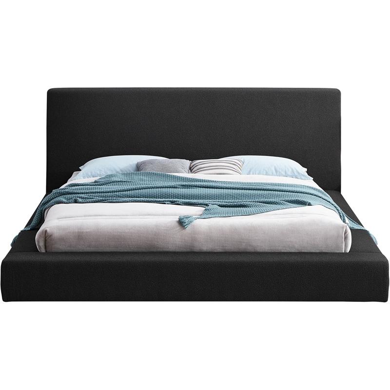 Pemberly Row King Bed in Black Boucle Fabric with Thick Rails