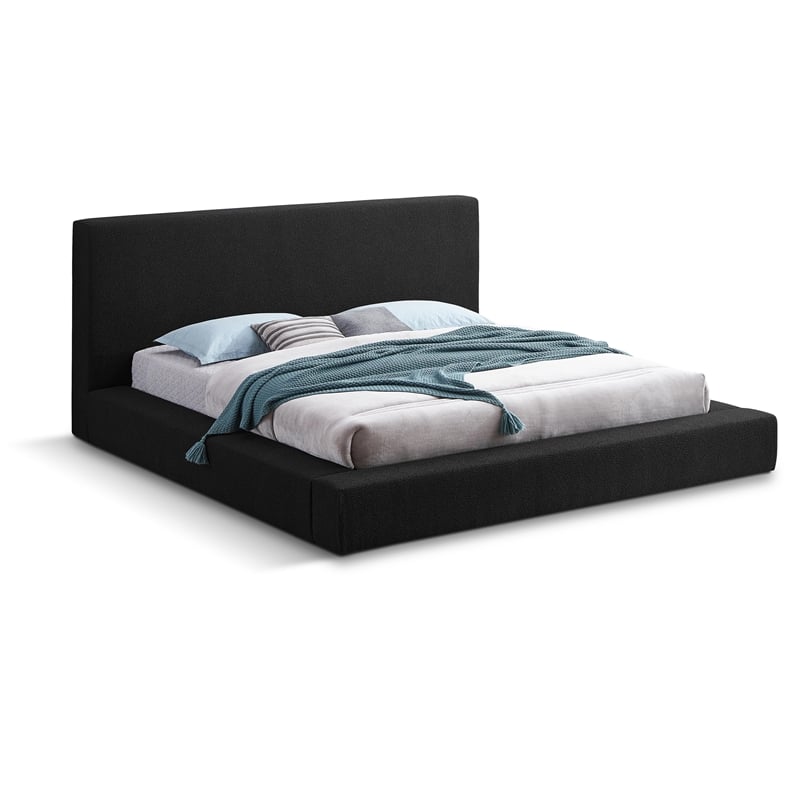 Pemberly Row King Bed in Black Boucle Fabric with Thick Rails