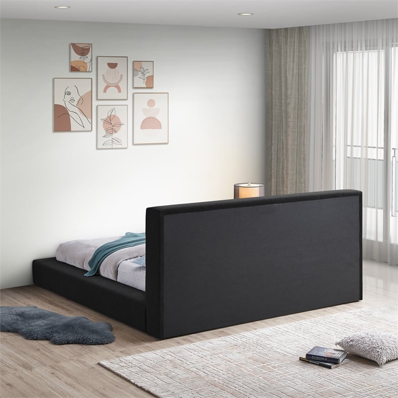 Pemberly Row King Bed in Black Boucle Fabric with Thick Rails