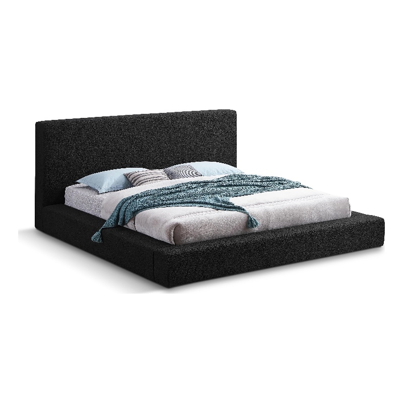 Pemberly Row King Bed in Black Boucle Fabric with Thick Rails