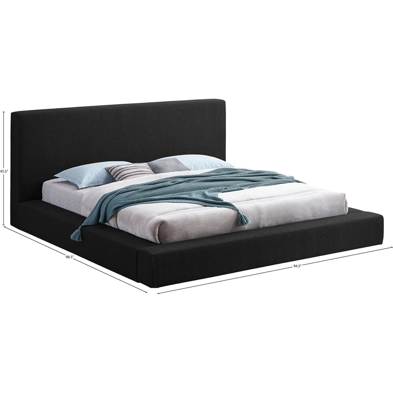Pemberly Row King Bed in Black Boucle Fabric with Thick Rails