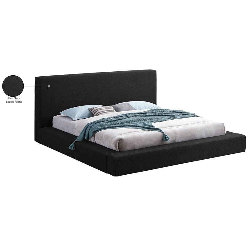 Pemberly Row King Bed in Black Boucle Fabric with Thick Rails