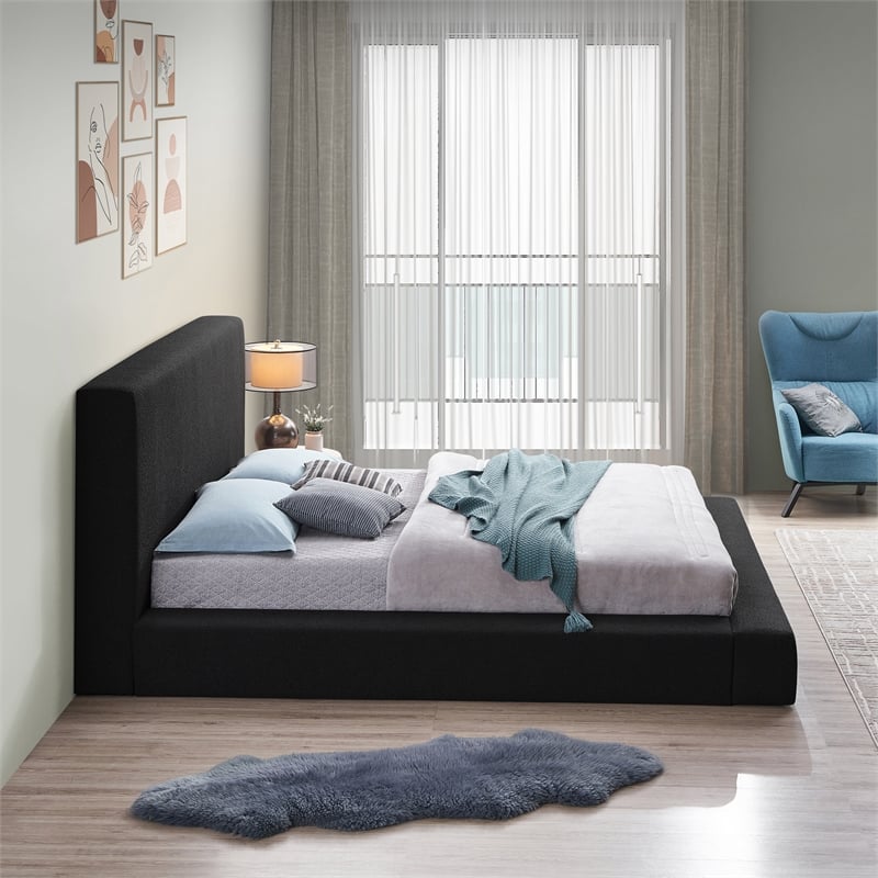 Pemberly Row King Bed in Black Boucle Fabric with Thick Rails