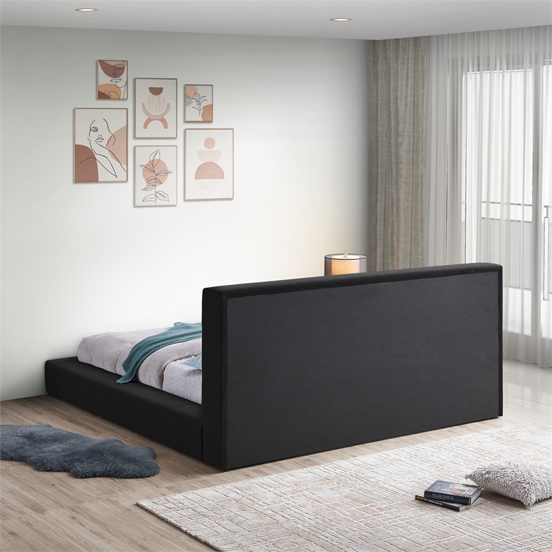 Pemberly Row King Bed in Black Boucle Fabric with Thick Rails