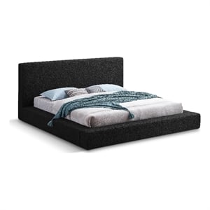 Pemberly Row King Bed in Black Boucle Fabric with Thick Rails