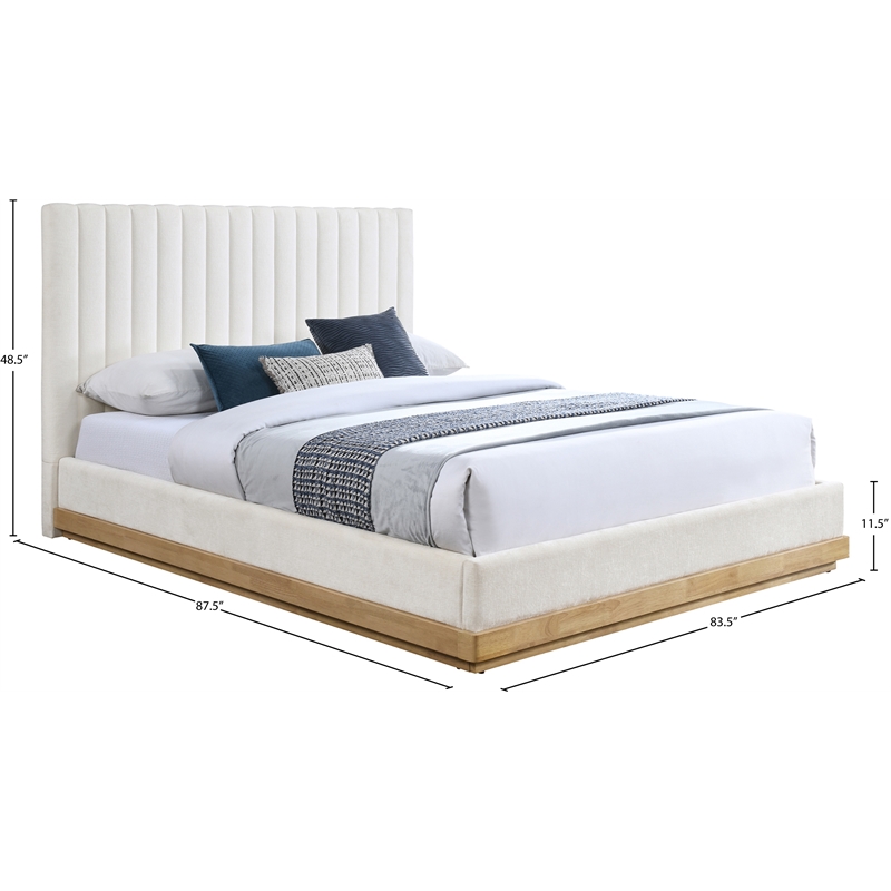 Pemberly Row King Bed in Cream Chenille Fabric with Wood Base