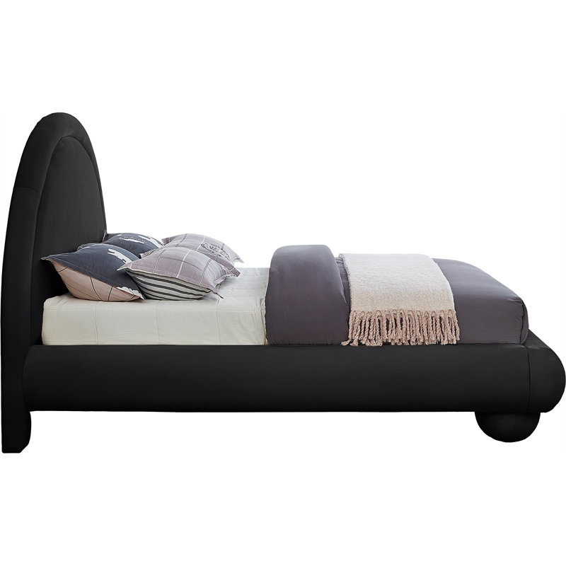Pemberly Row Black Velvet Queen Bed with Sculptural Arched Headboard