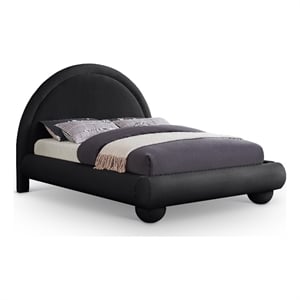 Pemberly Row Black Velvet Queen Bed with Sculptural Arched Headboard