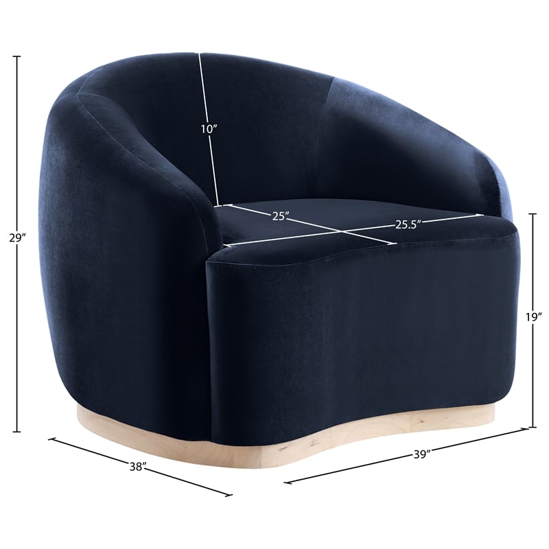 Pemberly Row Navy Velvet Upholstered Chair with Rubberwood Base