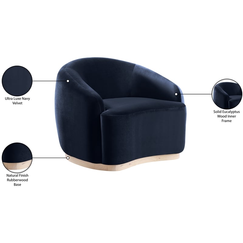 Pemberly Row Navy Velvet Upholstered Chair with Rubberwood Base