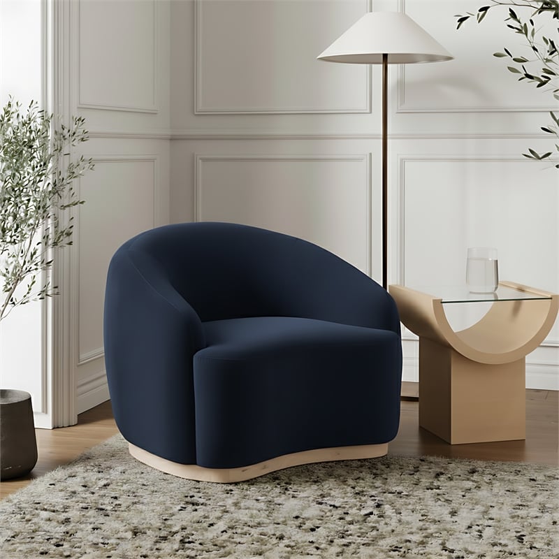 Pemberly Row Navy Velvet Upholstered Chair with Rubberwood Base