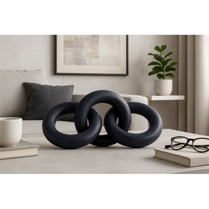 Pemberly Row Carved 3 Link Decorative Chain in Black Marble