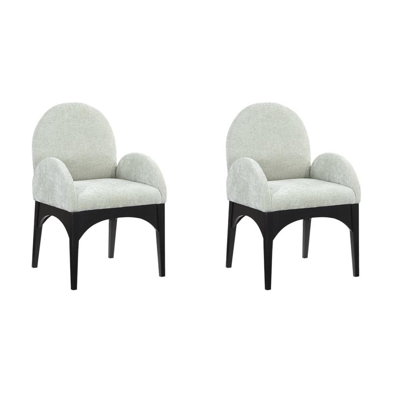 Pemberly Row Set of 2 Dining Arm Chairs in Chenille Fabric with Solid Ash Wood