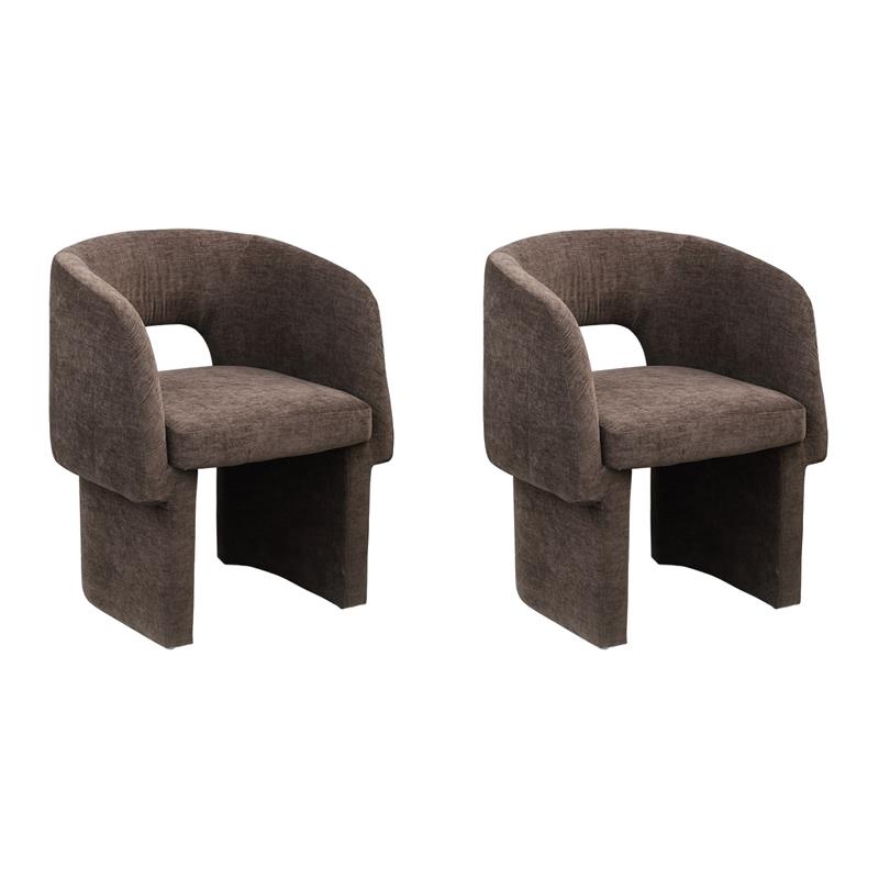 Pemberly Row Set of 2 Contemporary Brown Fabric Dining Chair with Steel Frame