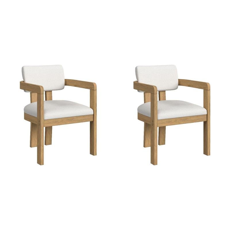 Pemberly Row Set of 2 Arm Chairs in Snow White and Natural Wood Finish
