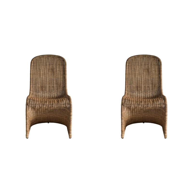 Pemberly Row Set of 2 Coastal Woven Slimit Material Dining Chairs in Barley Brown