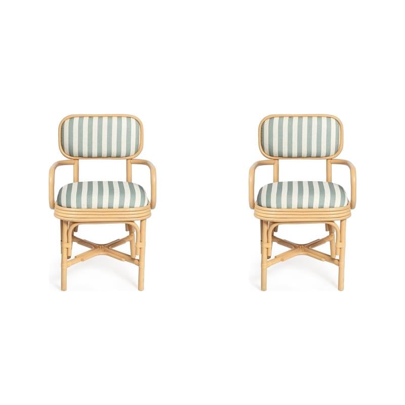 Pemberly Row Set of 2 Retro Mint Green Arm Chairs with Rattan Frames