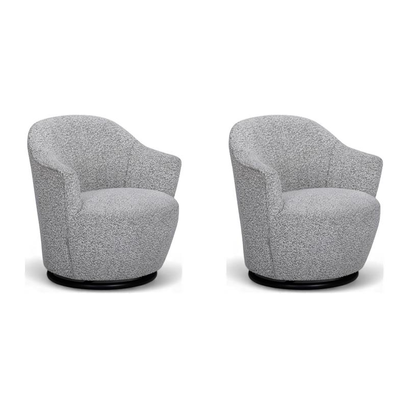 Pemberly Row Set of 2 Gray Boucle Swivel Chairs with Stainless Steel Bases