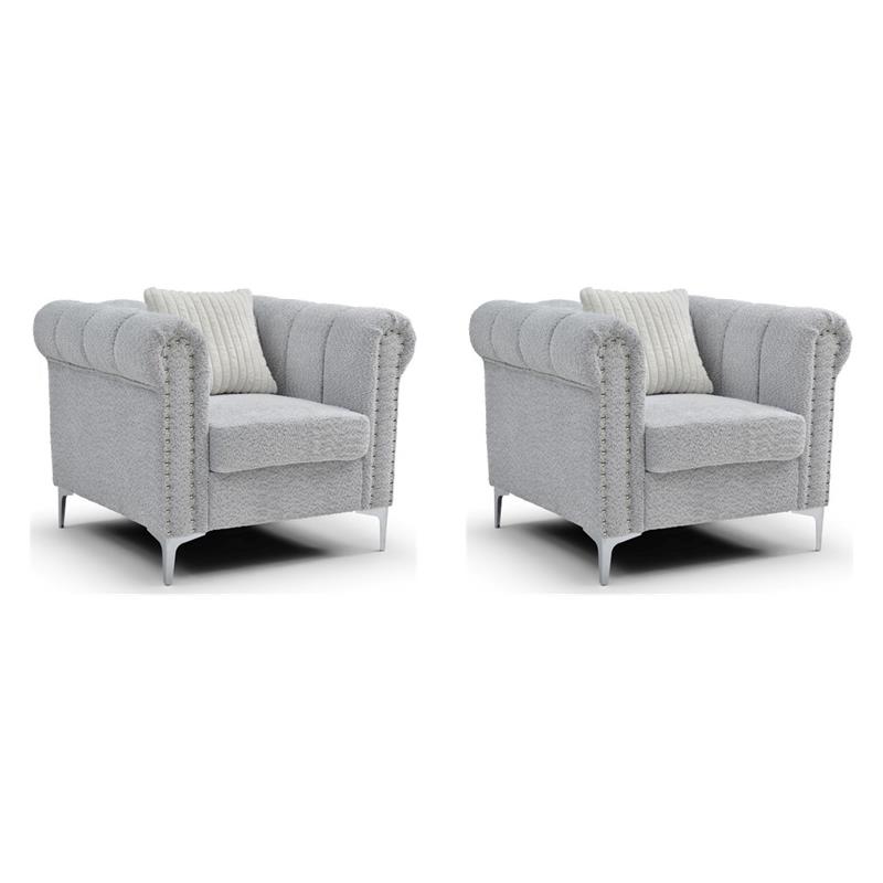Pemberly Row Set of 2 Mid-Century Silver Teddy Chenille Accent Chairs