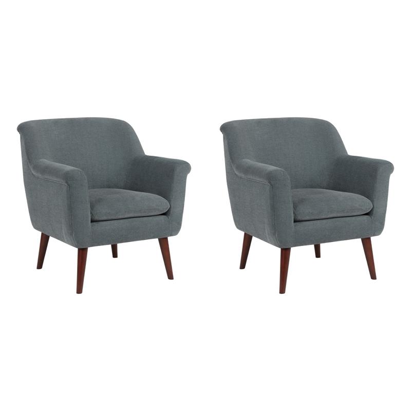 Pemberly Row Set of 2 Mid-Century Modern Accent Chairs in Slate Fabric