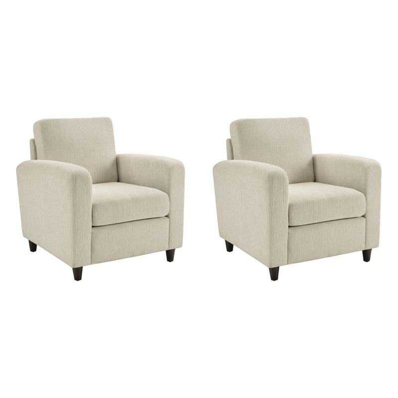 Pemberly Row Set of 2 Cream Fabric Club Chairs with Espresso Wood Legs