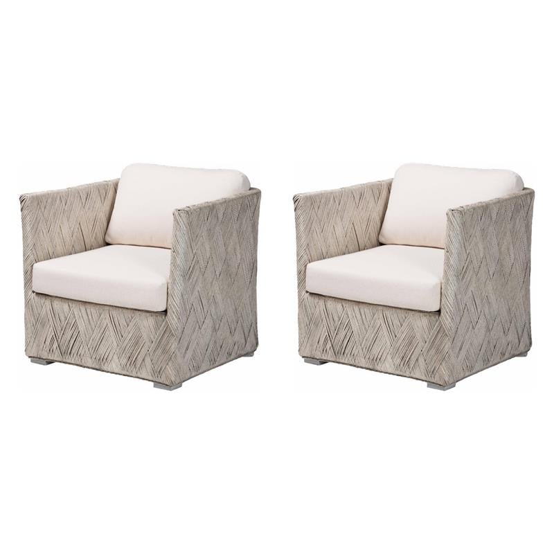 Pemberly Row Set of 2 Bohemian Handwoven Natural Rattan Lounge Chairs