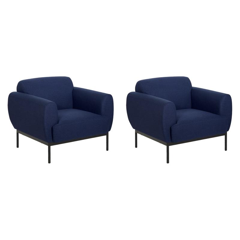 Pemberly Row Set of 2 Delta Armchairs in Navy Fabric with Black Metal Legs
